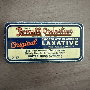 VINTAGE Orderlies Original Chocolate Flavored Laxative - Blue Cream Tin